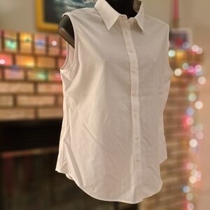 EUC Lands' End Sleeveless No Iron Shirt White Petite Small